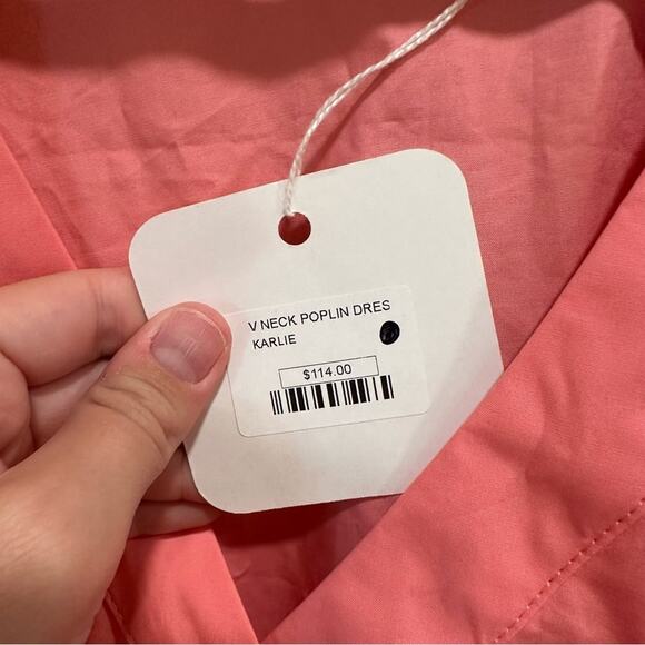 NWT Tuckernuck Karlie Hot Pink Cotton Poplin V Neck Mini Dress Medium - Picture 14 of 14